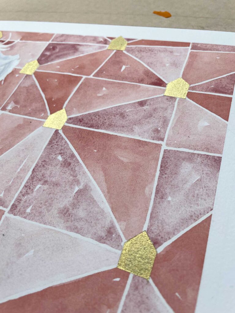 Gold paint and masked lines