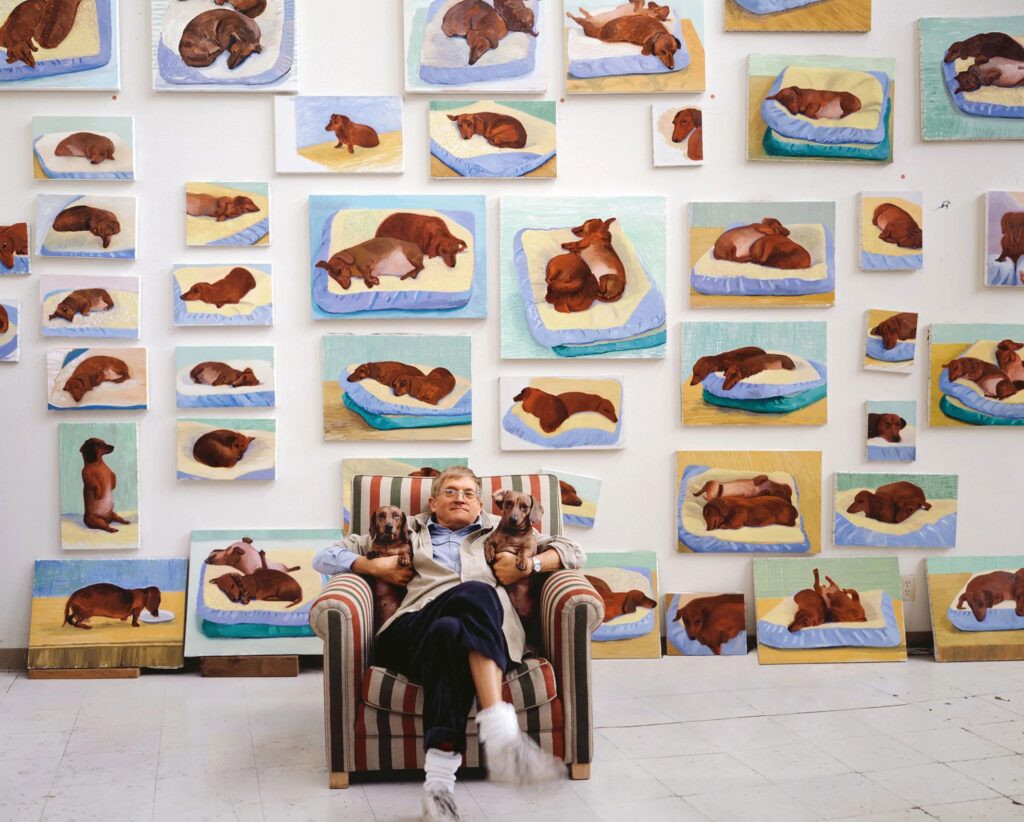 David Hockney with Dachshunds