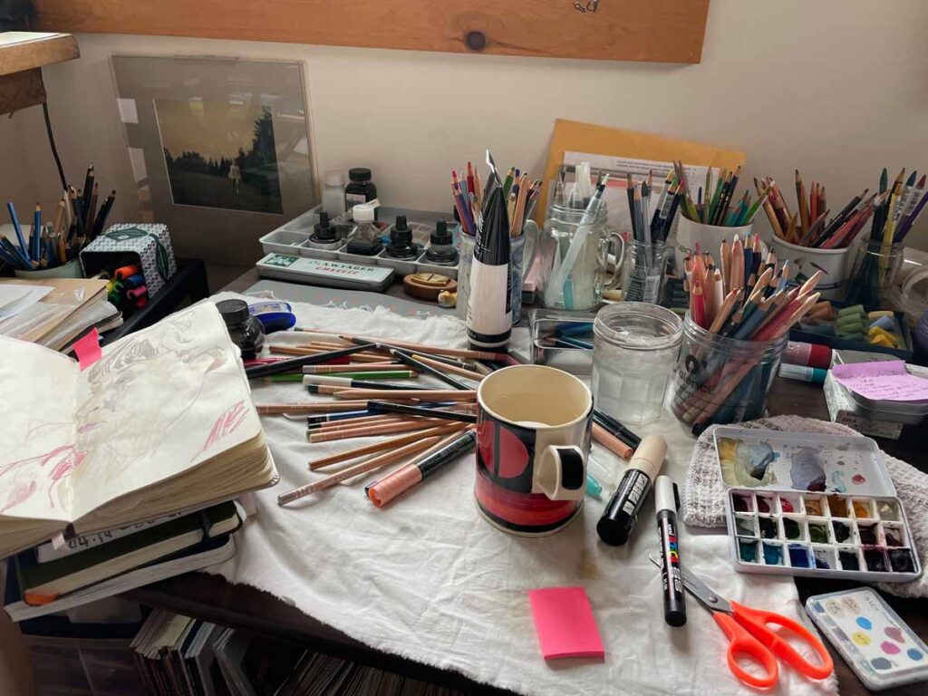 Cluttered Desk Pencils, paint markers