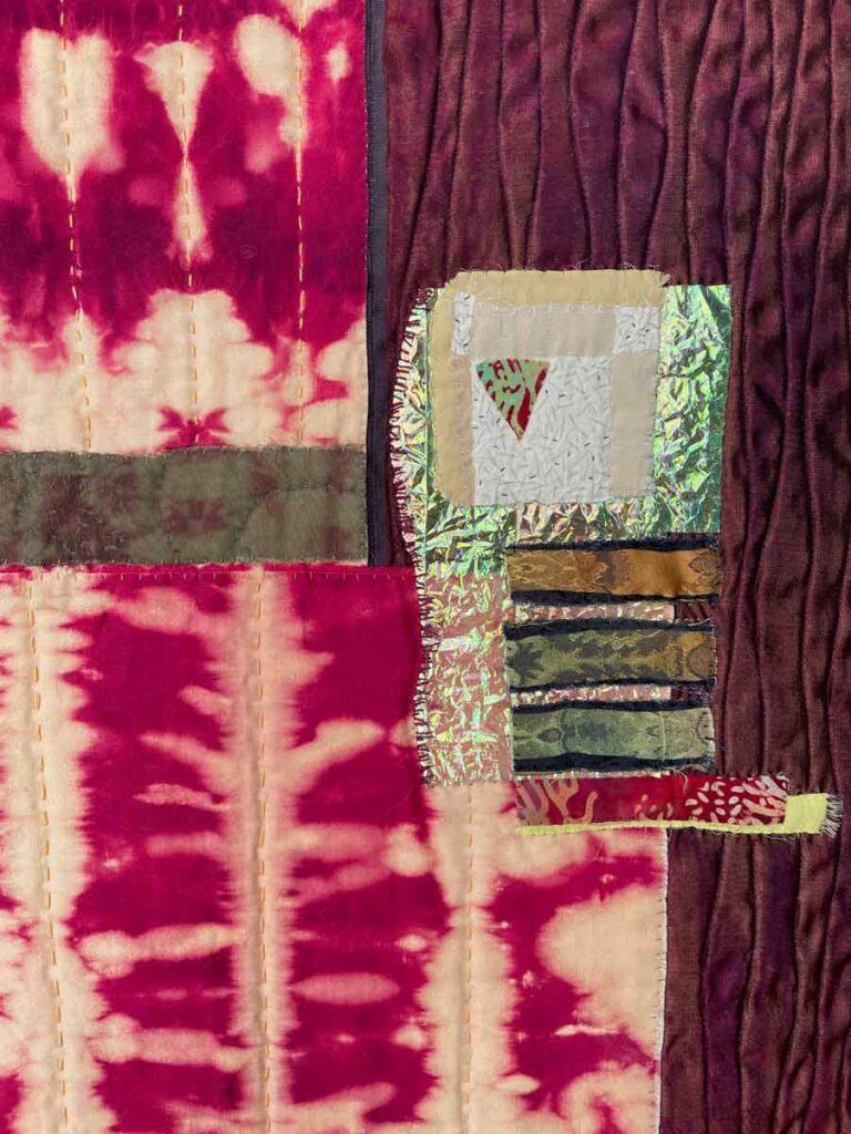 Sunlight on the Forest Floor, detail quilted and embroidered textile collage