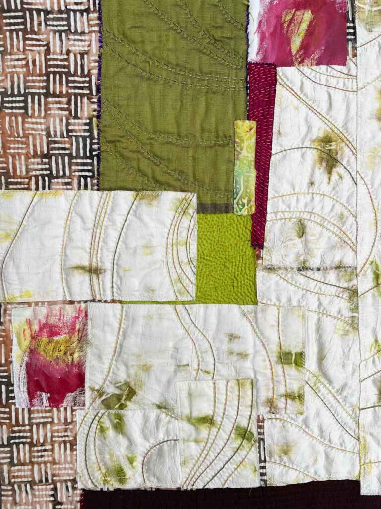 That First Peony, detail art quilt