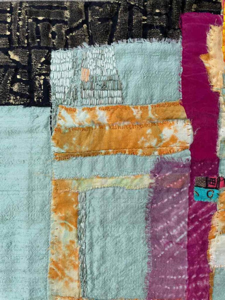 Book Form, detail, Textile collage, Dye, Applique, quilting, embroidery