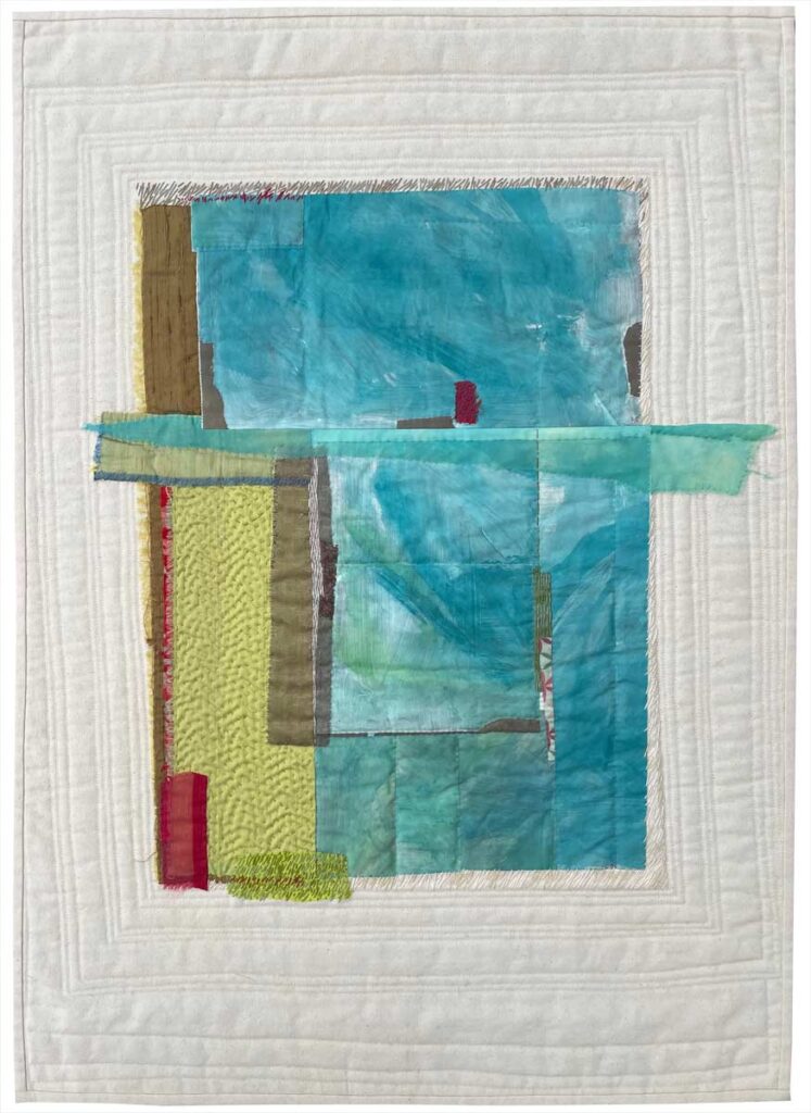 Hindsight, textile collage quilt embroidery painted transfer