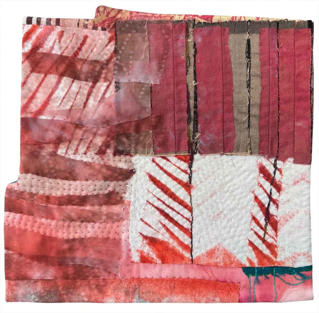 Stack, textile collage, quilting, embroidery, applique, dye
