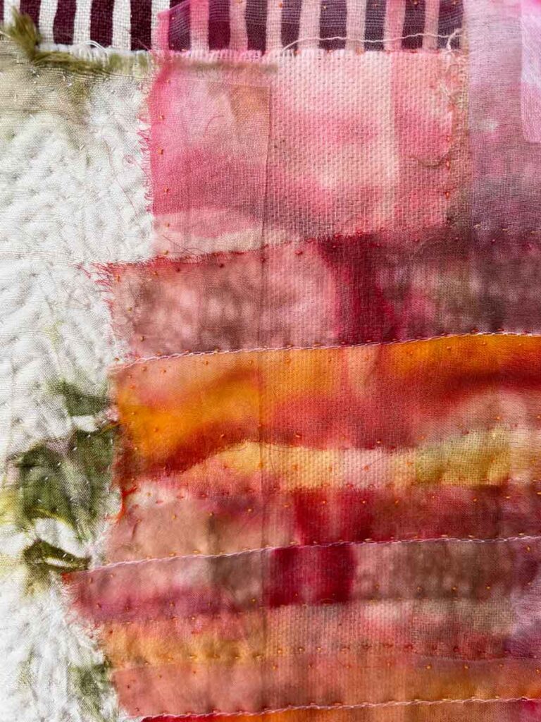 Stand detail, textile collage, dye, applique, embroidery, quilting