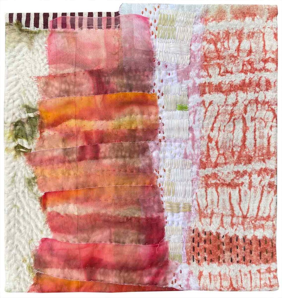 Stand textile collage, dye, applique, embroidery, quilting