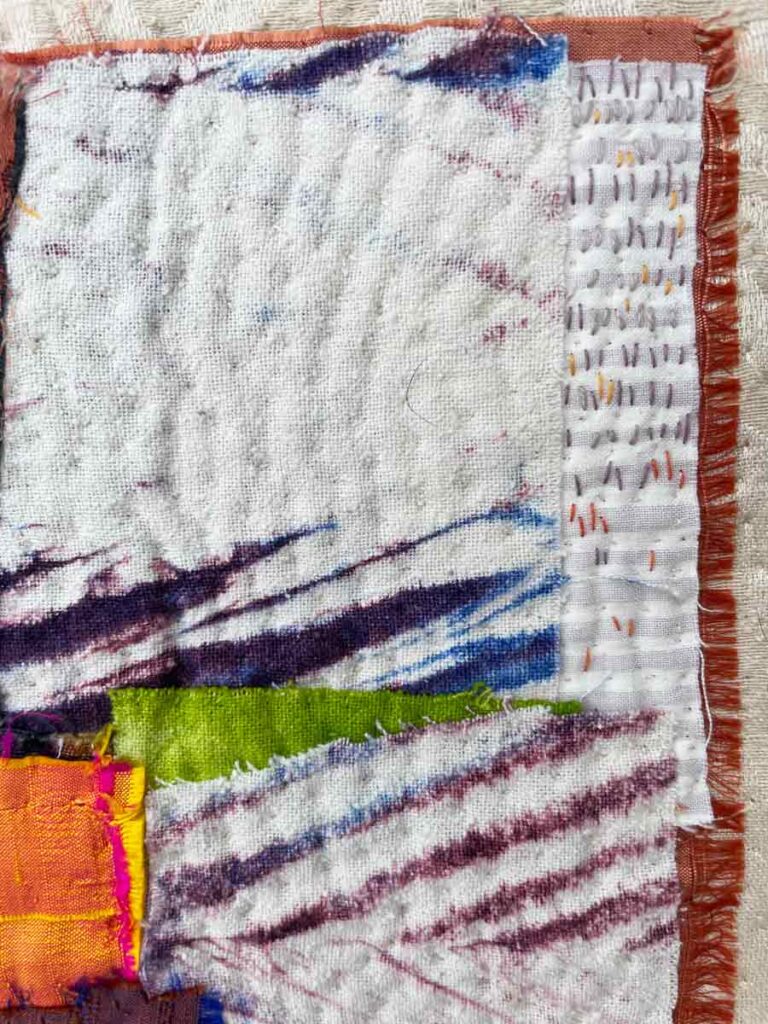 Strut detail, textile collage, dye, applique, embroidery