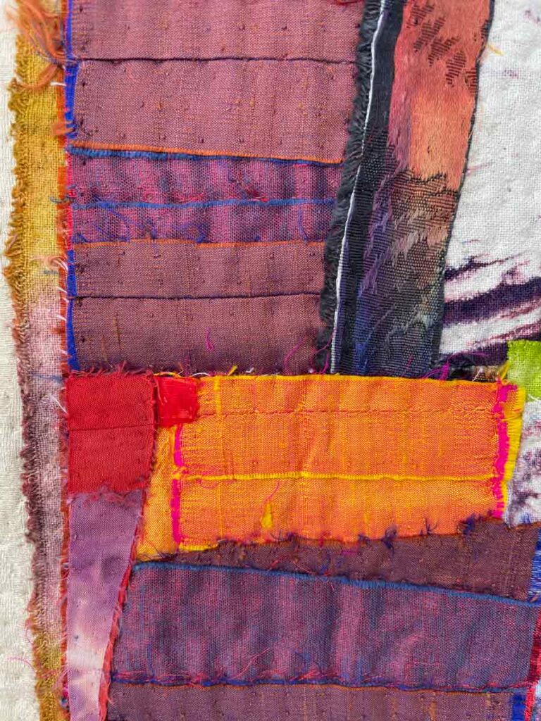 Strut detail, textile collage, dye, applique, embroidery