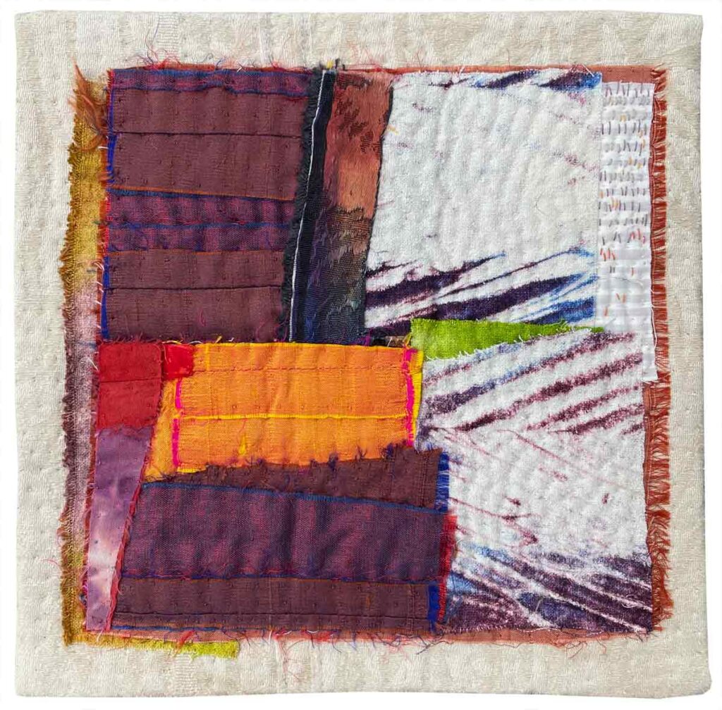 Strut, textile collage, dye, applique, embroidery