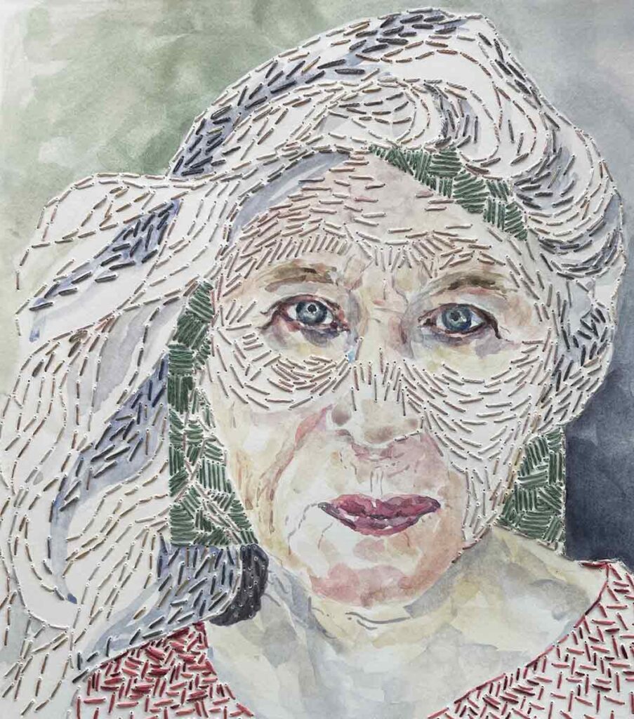 Stitched and painted portrait