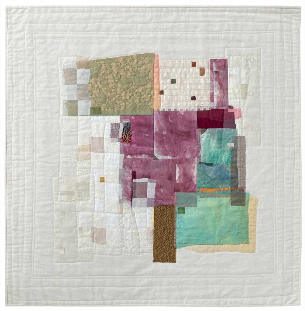 Fractured Thought Textile CollageHeat transfer of original painting, hand appliqué, quilting embroidery
