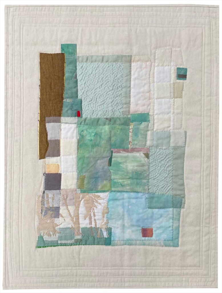 Lingering Comment, Textile Collage, Heat transfer of original painting, applique, quilting