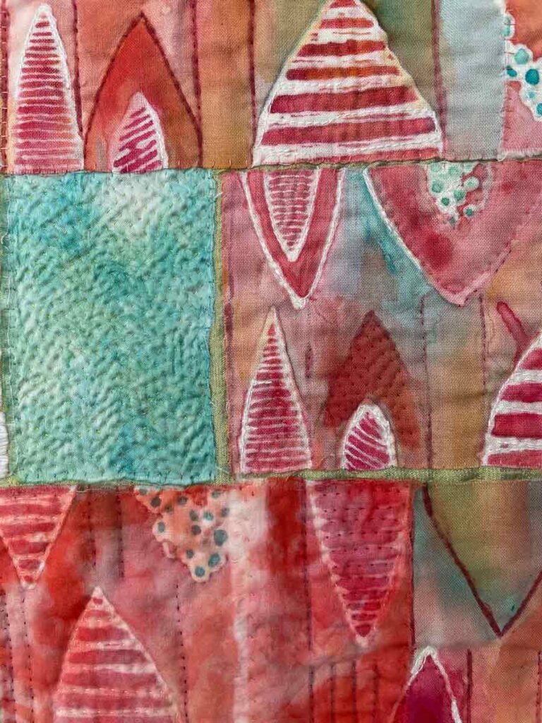 Oasis detail Hand stitching Textile paint
