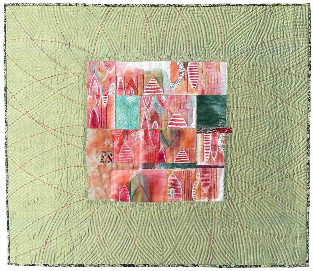 Oasis, Art Quilt, Dye, Textile Paint, Quilting, embroidery