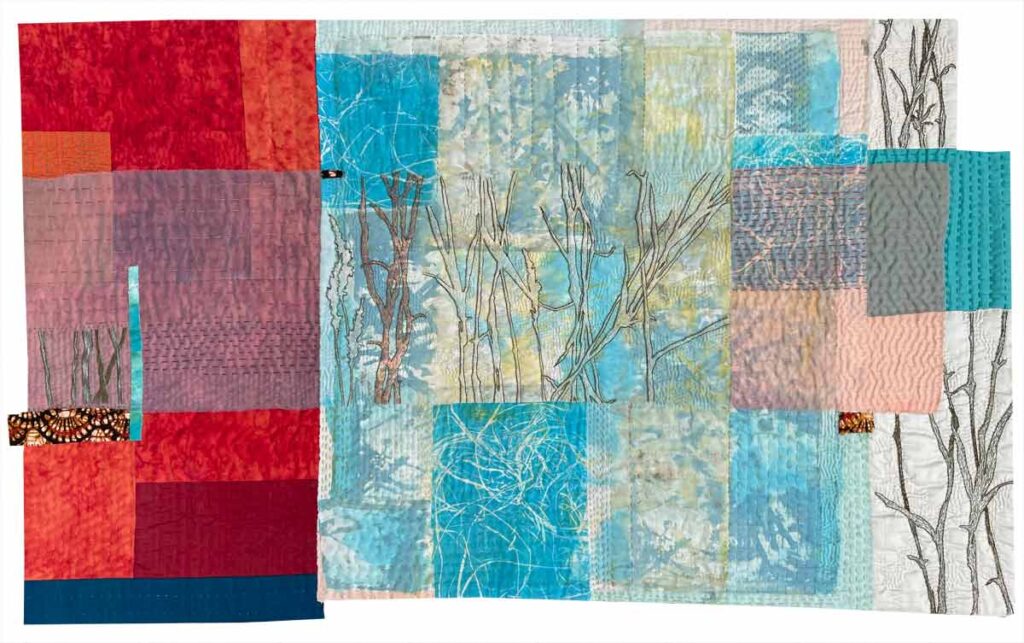 October Grasses, Textile Collage, Silkscreen and embroidery
