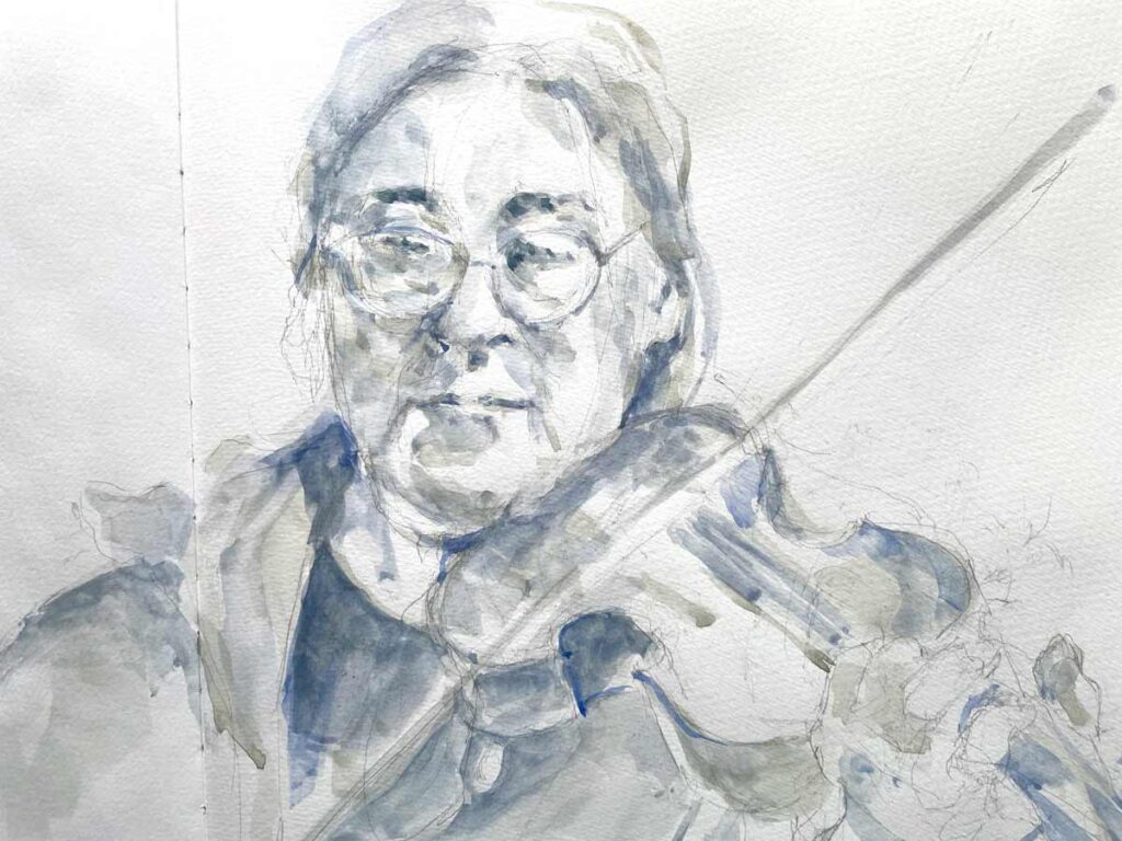 Elizabeth Fram, Fiddler, Watercolor